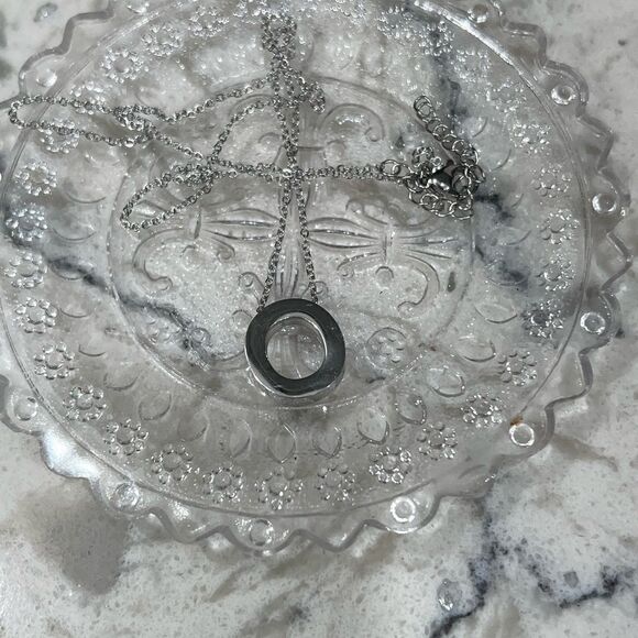 Silver Tone Stainless Steel  initial Pendant necklace Letter O - Picture 2 of 4